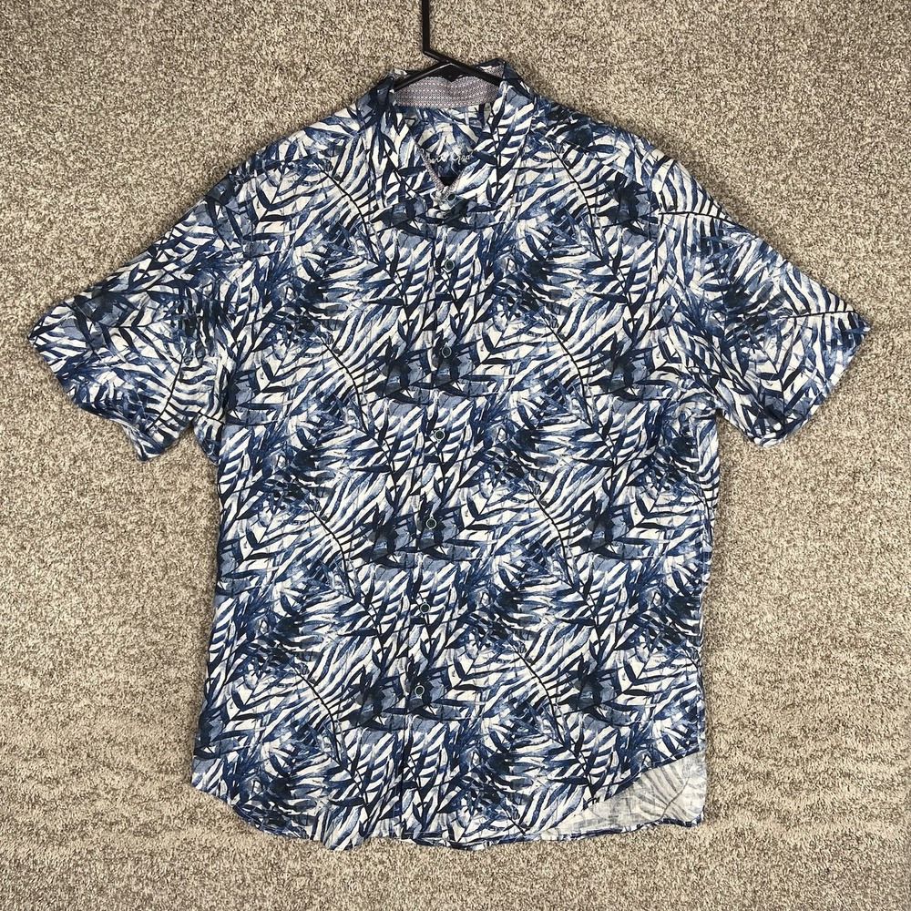 Robert Graham Linen A Shirt Mens XL Blue Broadhollow Short Sleeve Floral